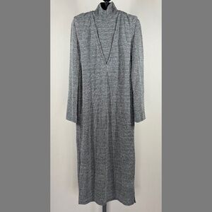 zara grey long dress Zara Deep Grey Premium Satin Effect Midi Dress With Long Sleeves
